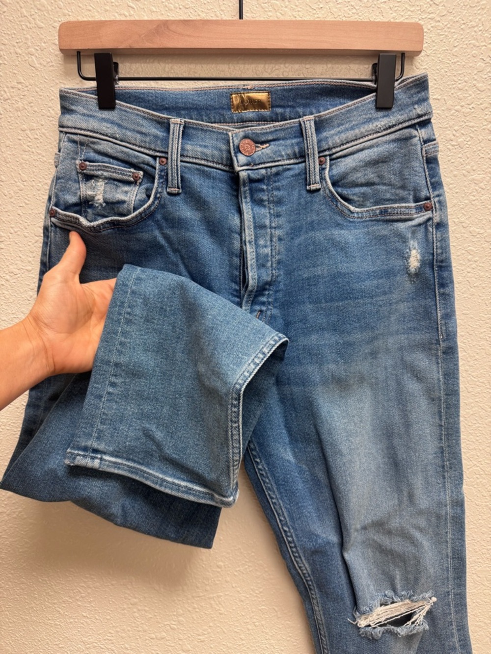 MOTHER Medium Blue High-Rise Straight Jeans